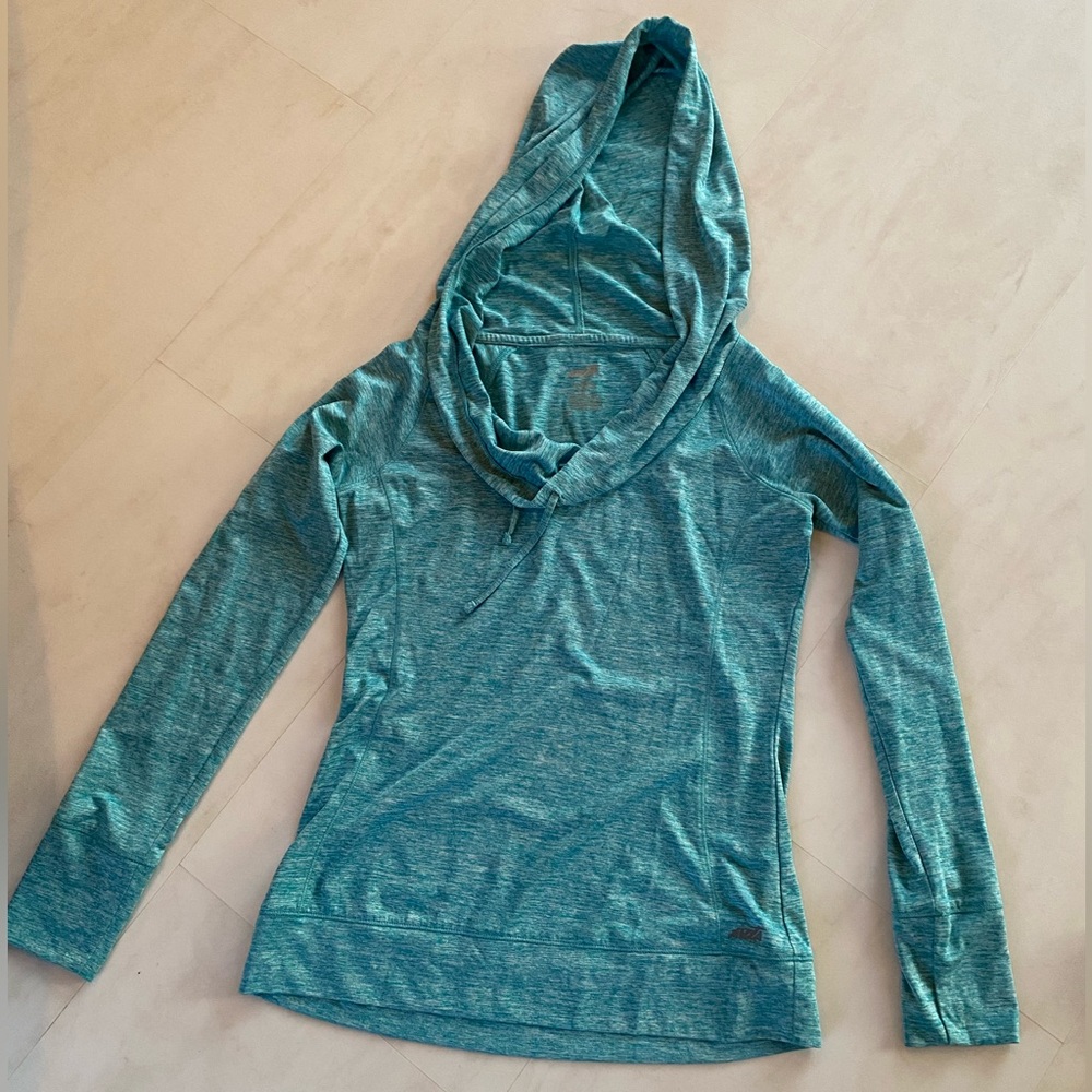 AVIA - Women’s Small Blue-Heather Hooded Activewear Pullover Long Sleeve Shirt